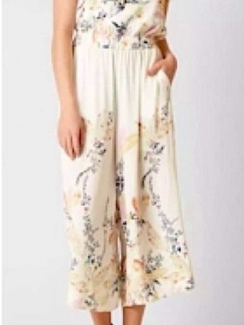 NWT Free People Sz Large Island Cream One-Shoulder Jumpsuit w/ Floral Design - Picture 3 of 11
